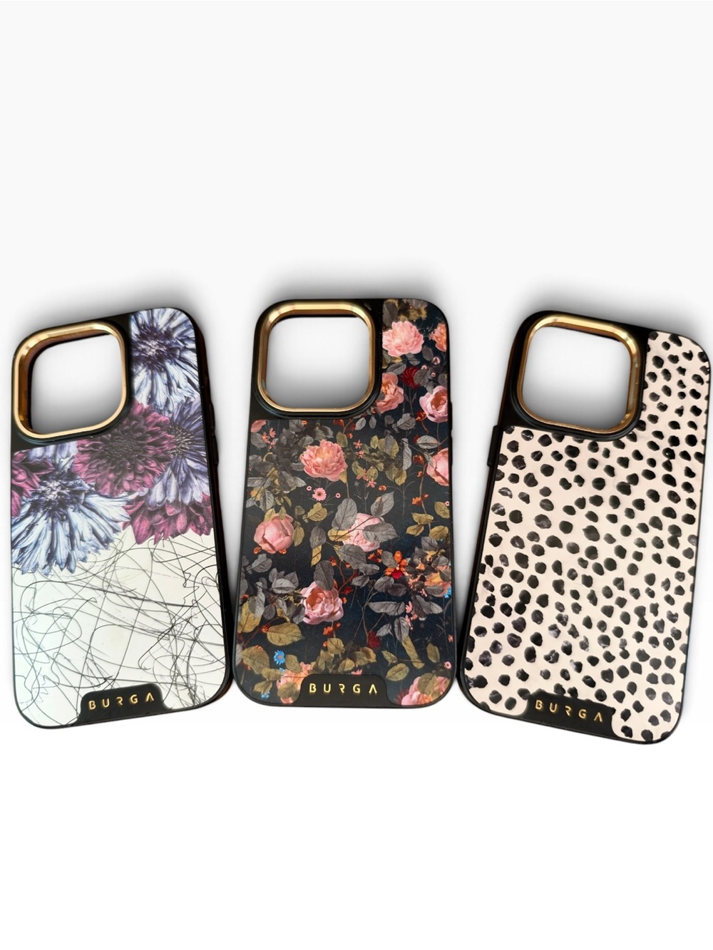 Lot of 3 Burga Elite MagSafe iPhone 14 Pro Cases. Floral almond latte